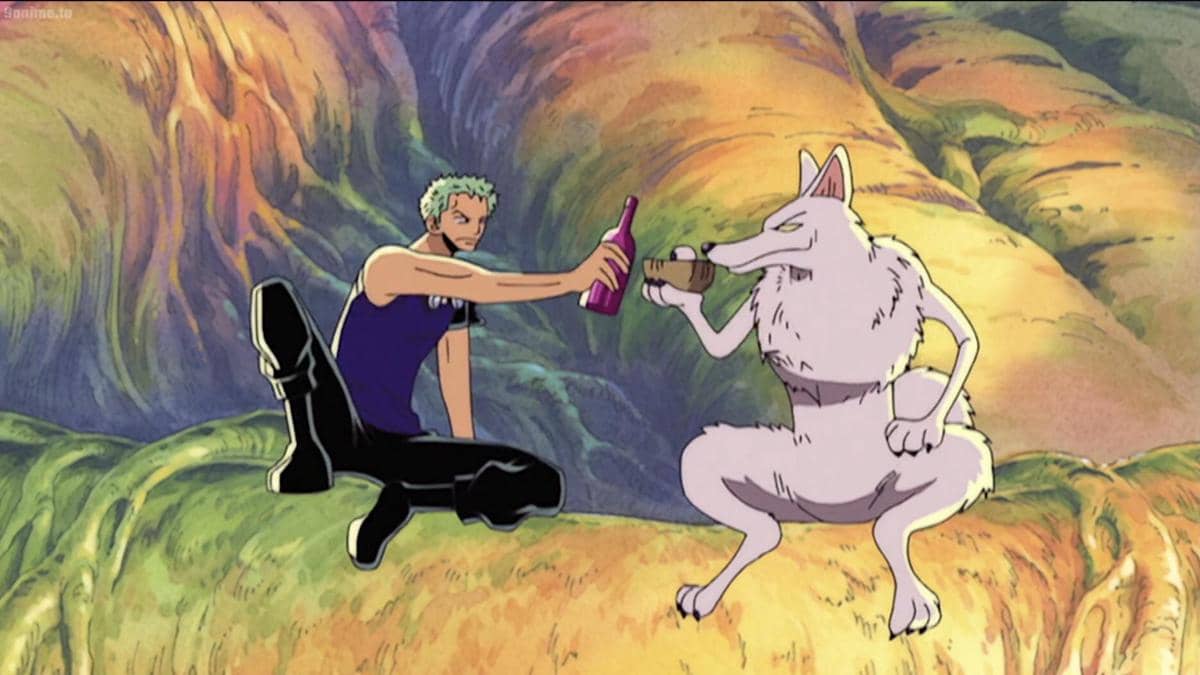 Zoro ketika lagi pesta di Skypiea