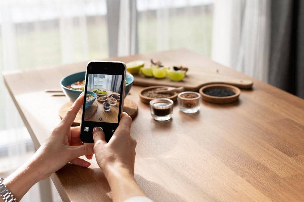 ilustrasi memotret makanan