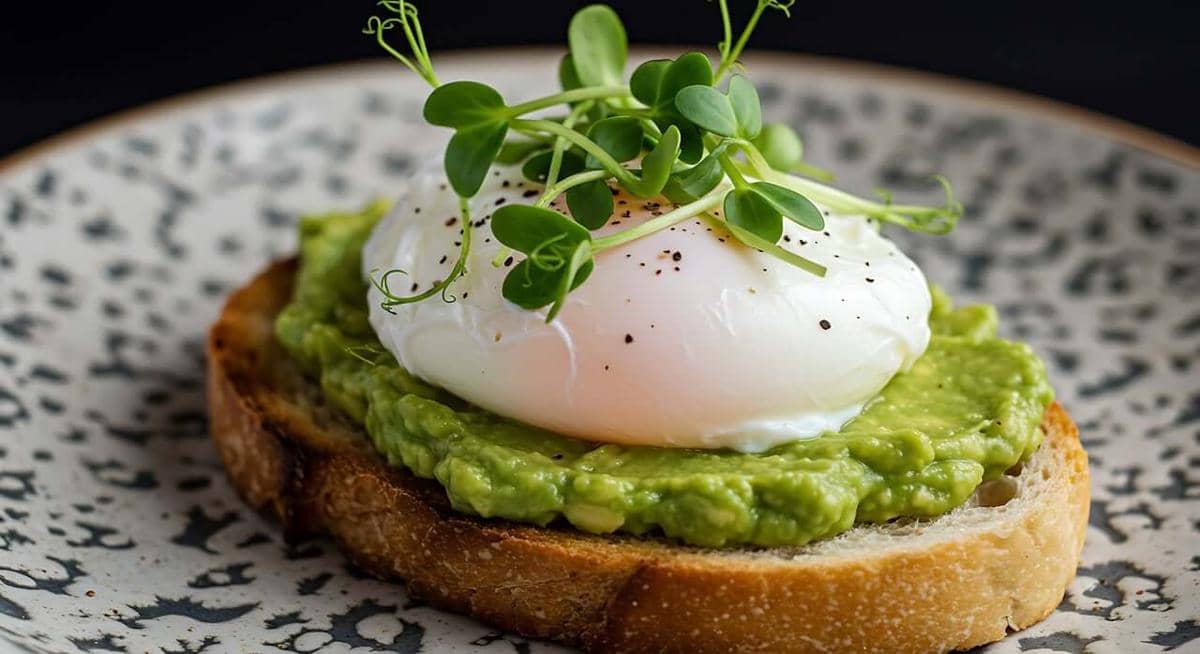 ilustrasi poached egg di atas roti