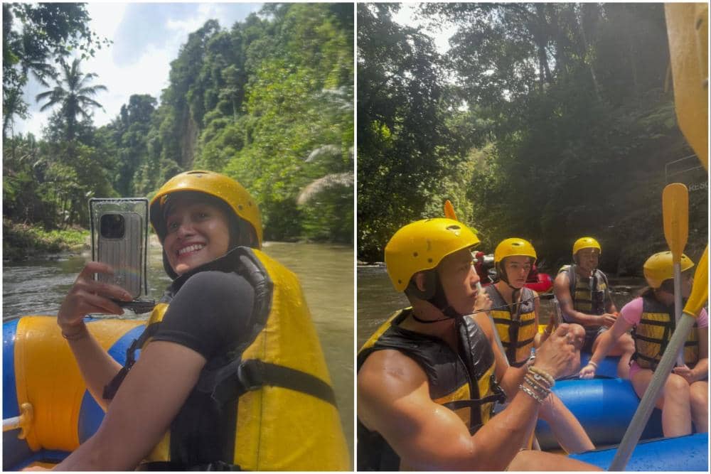 Acha Septriasa bermain rafting di Bali.