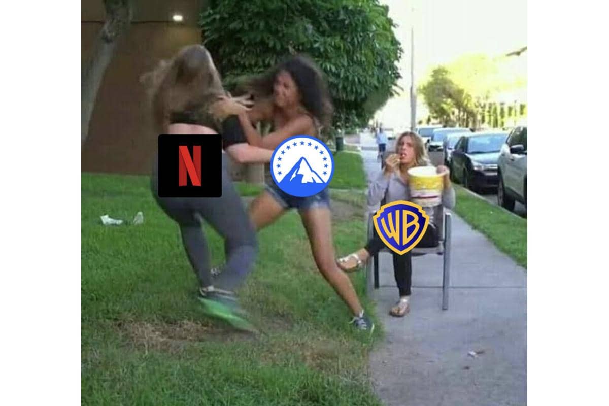 meme Netflix dan Paramount rebutan Warner Bros