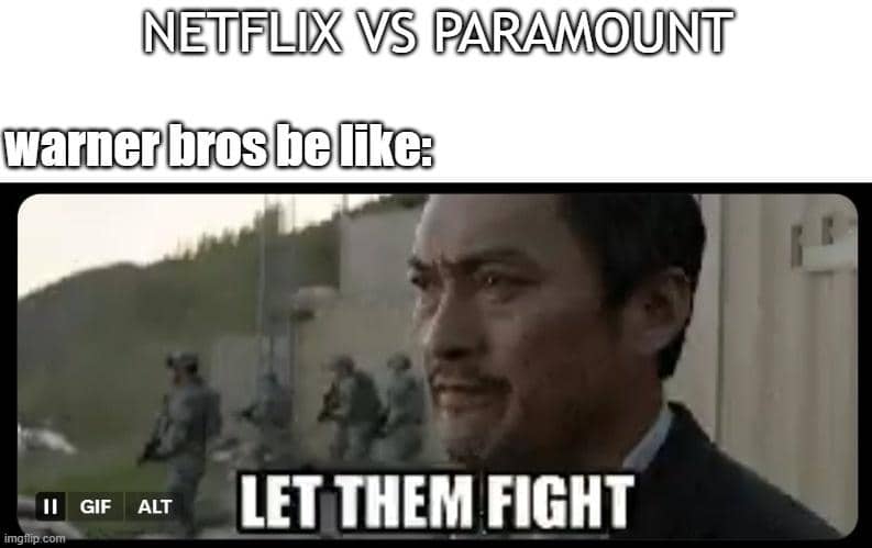meme Netflix dan Paramount rebutan Warner Bros