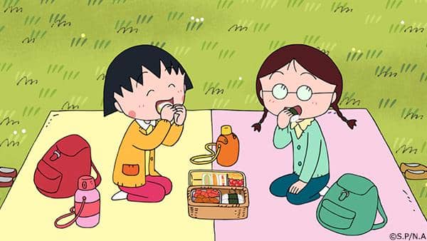 Maruko chan dan sahabatnya Tama chan sedang piknik