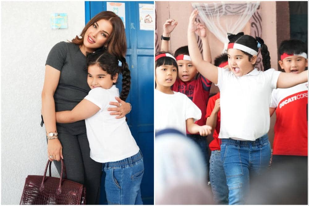 Tasya Farasya beri dukungan buah hati pada acara pentas seni.