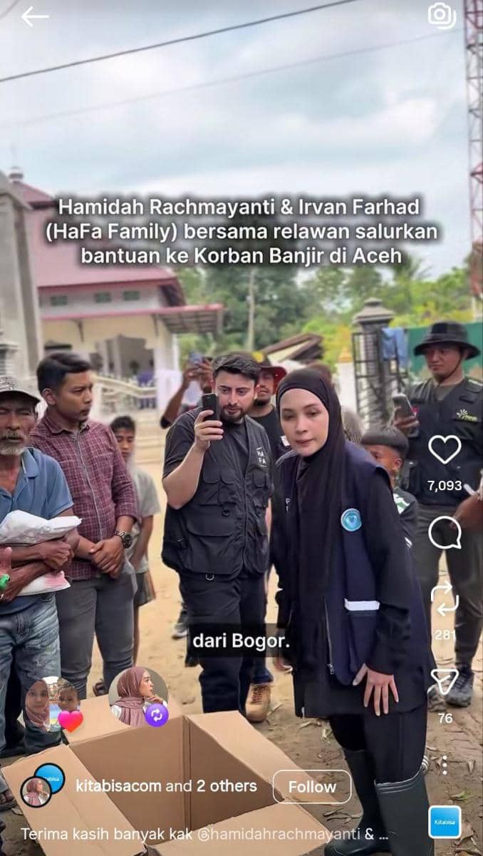 Hamidah Rachmayanti salurkan bantuan bencana di Aceh.