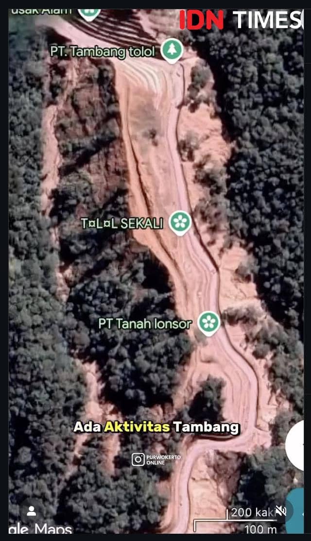 Tangkapan layar foto satelit kondisi di sekitar kawasan Gunung Slamet dari konten yang viral di media sosial diduga akibat tambang ilegal dibuat oleh akun @purwokertoonline. (IDN Times/Dhana Kencana)