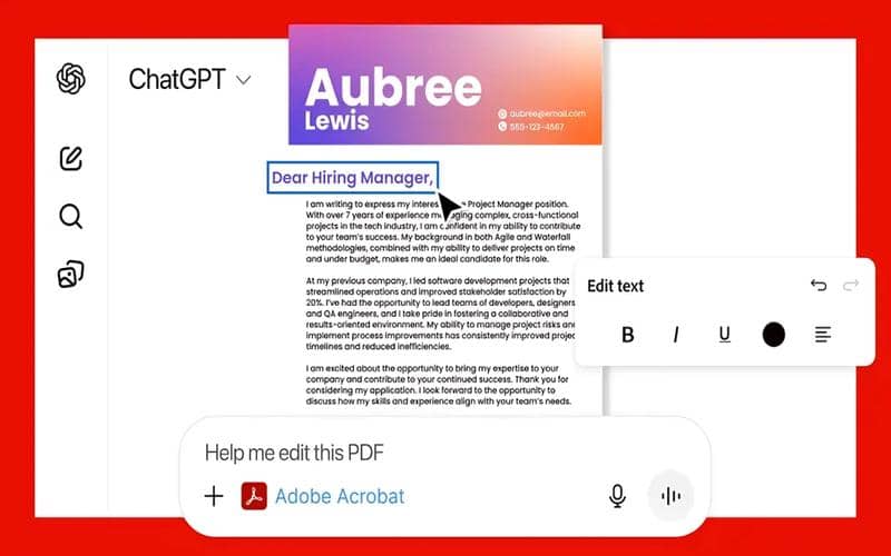 Adobe Acrobat untuk edit CV di ChatGPT