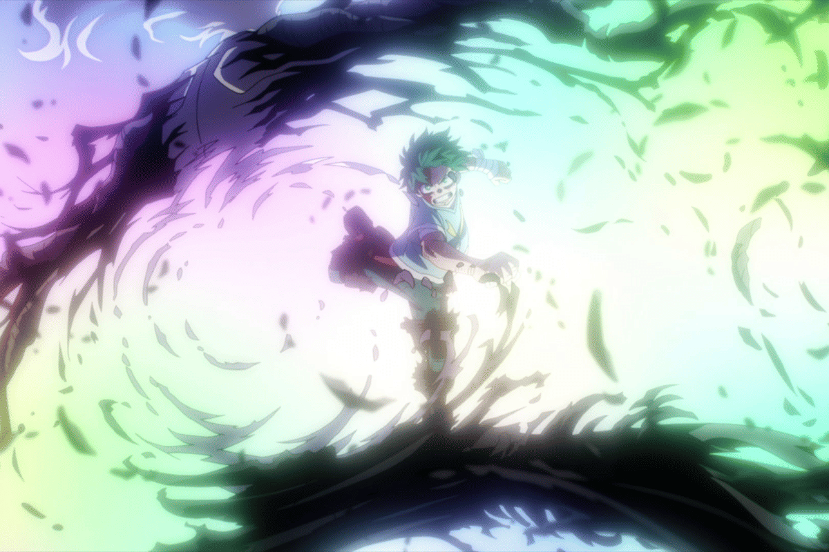 Deku menghancurkan tubuh All For One.