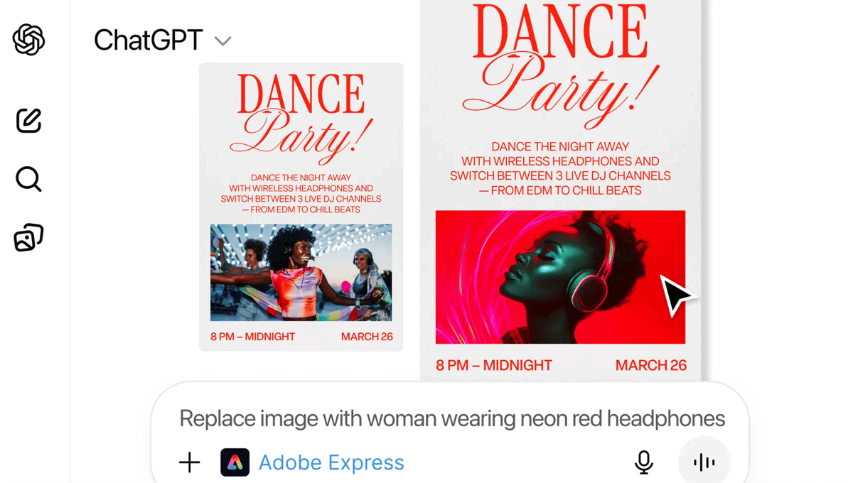 Tampilan Adobe Express pada ChatGPT