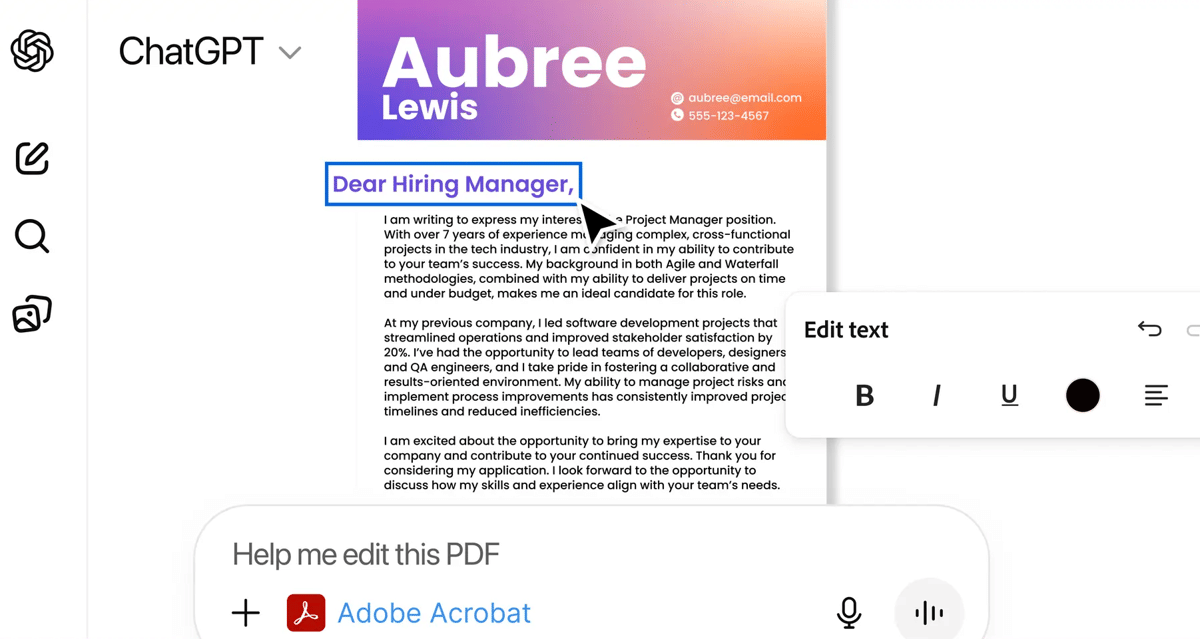 Tampilan Adobe Acrobat pada ChatGPT