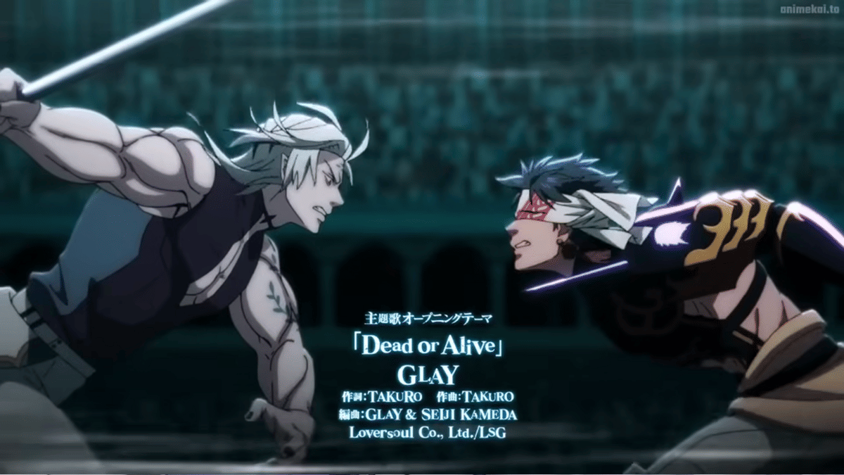 cuplikan opening musim ketiga dengan iringan lagu "Dead or Alive" dari GLAY