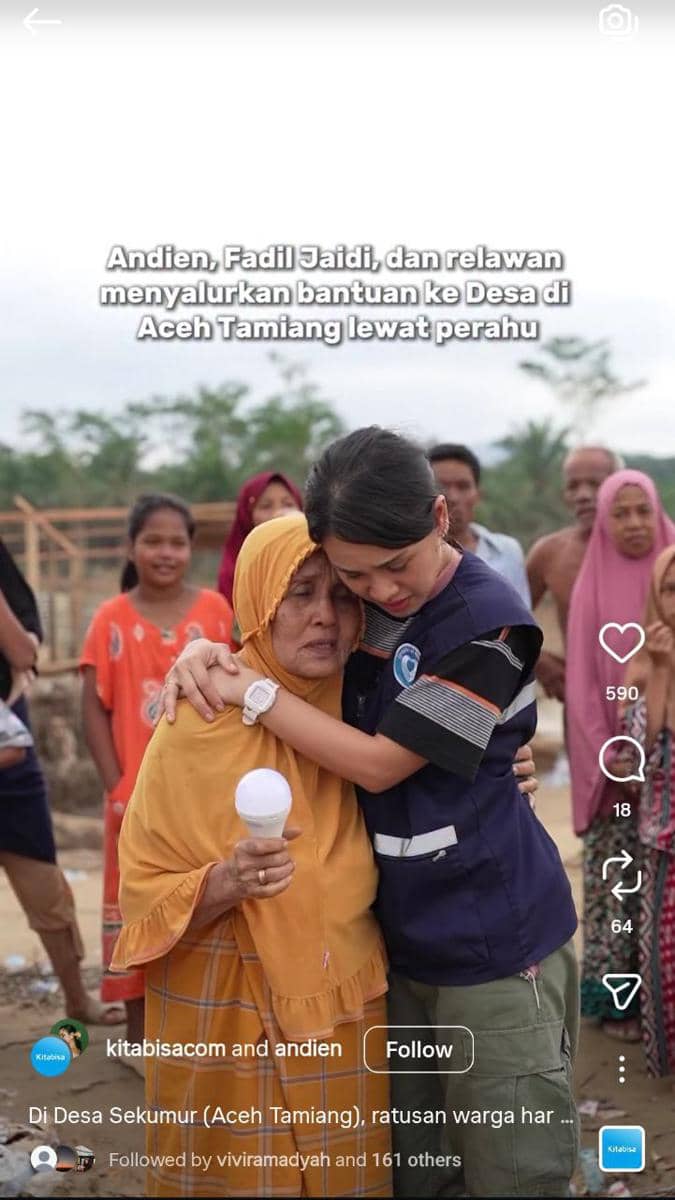 Andien Aisyah dan Fadil Jaidi jadi relawan di Aceh Tamiang