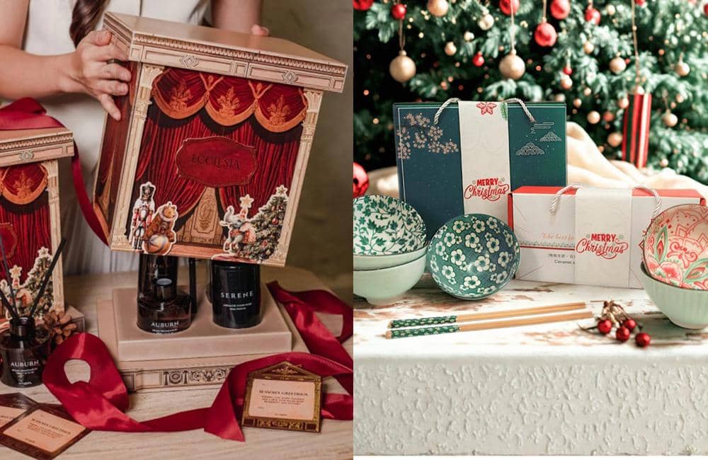 Ilustrasi hampers Natal (kolase foto via Shopee ecclesiagifts & fukumart_id)