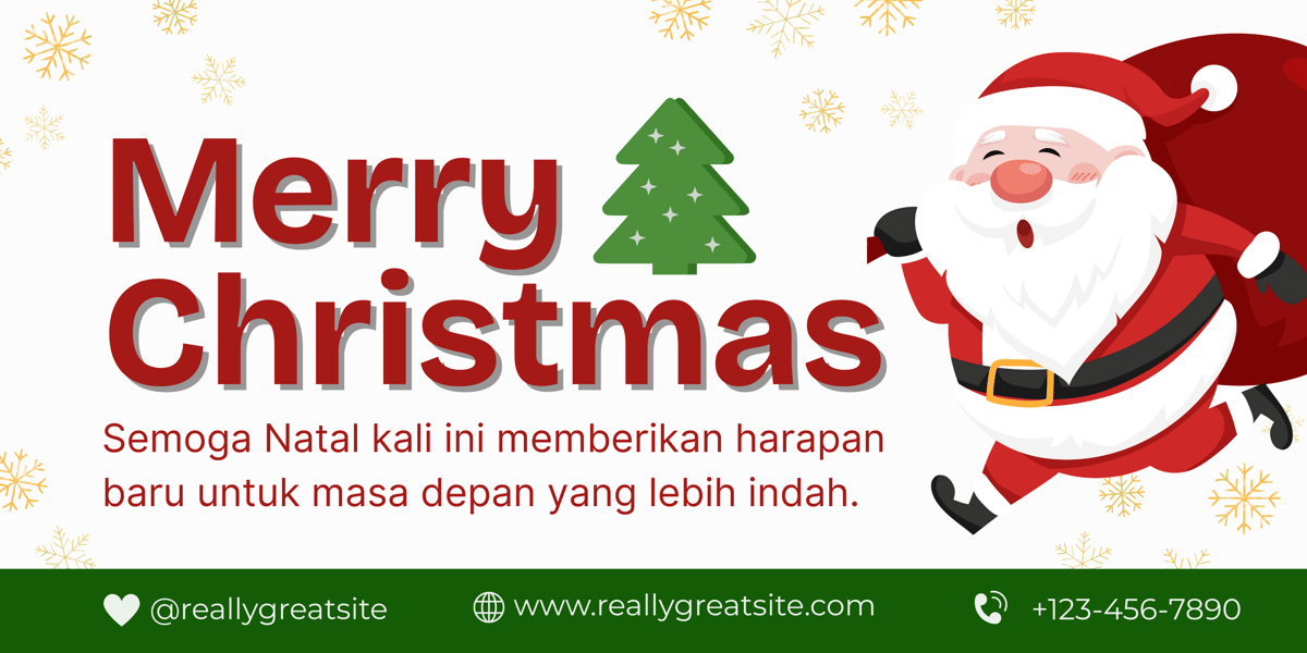 Merah dan Hijau Ilustrasi Merry Christmas Banner.png