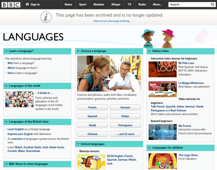 tangkapan layar website BBC languages