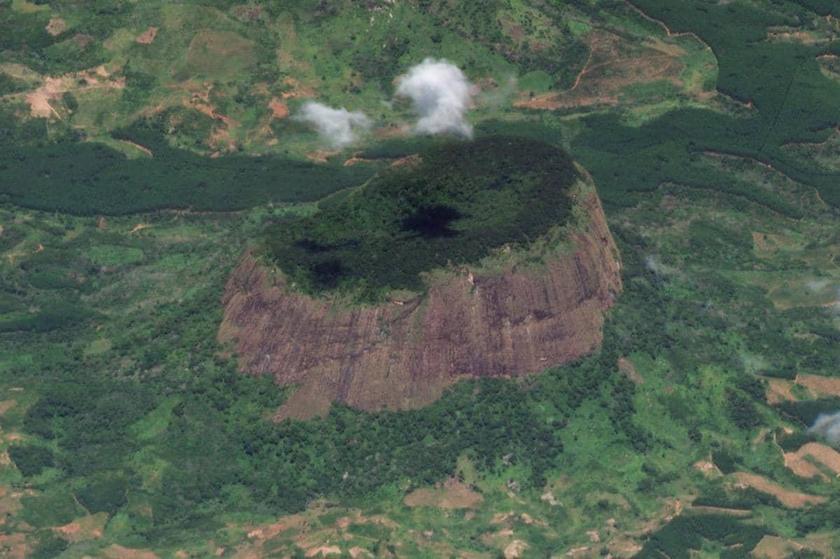Gunung Lico, rumah bagi beberapa hutan alami terakhir yang tersisa di Mozambik. Diabadikan oleh satelit SkySat Planet pada 15 Maret 2020.