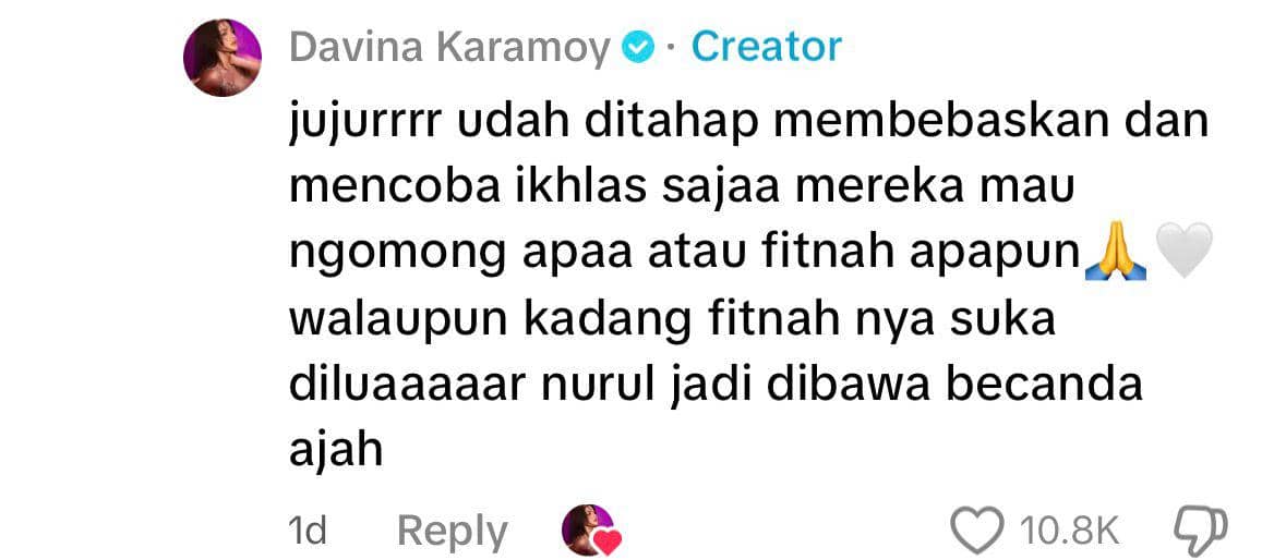 Davina Karamoy Buka Suara soal Rumor Orang Ketiga 
