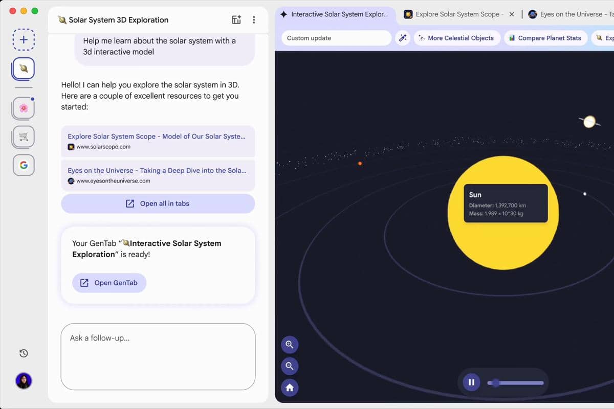 simulasi tata surya yang dibuat dengan fitur GenTabs di Disco 