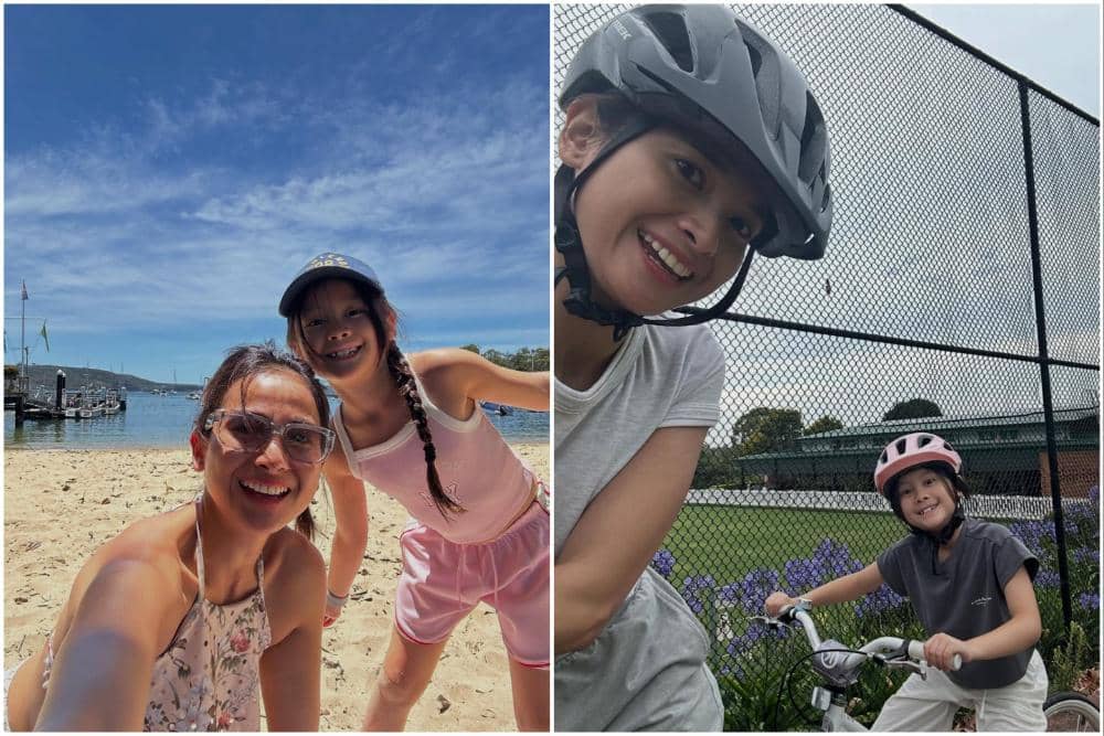 Acha Septriasa bersepeda dan main di pantai dengan Bridgia