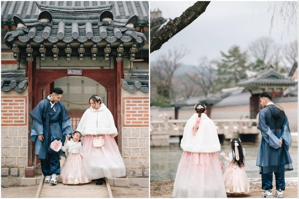 Photoshoot keluarga Siti Badriah berbusana hanbok di Seoul