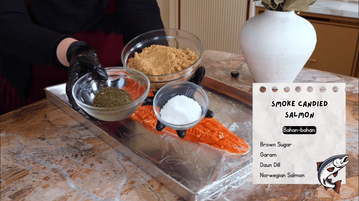 Potret bahan-bahan untuk curing salmon