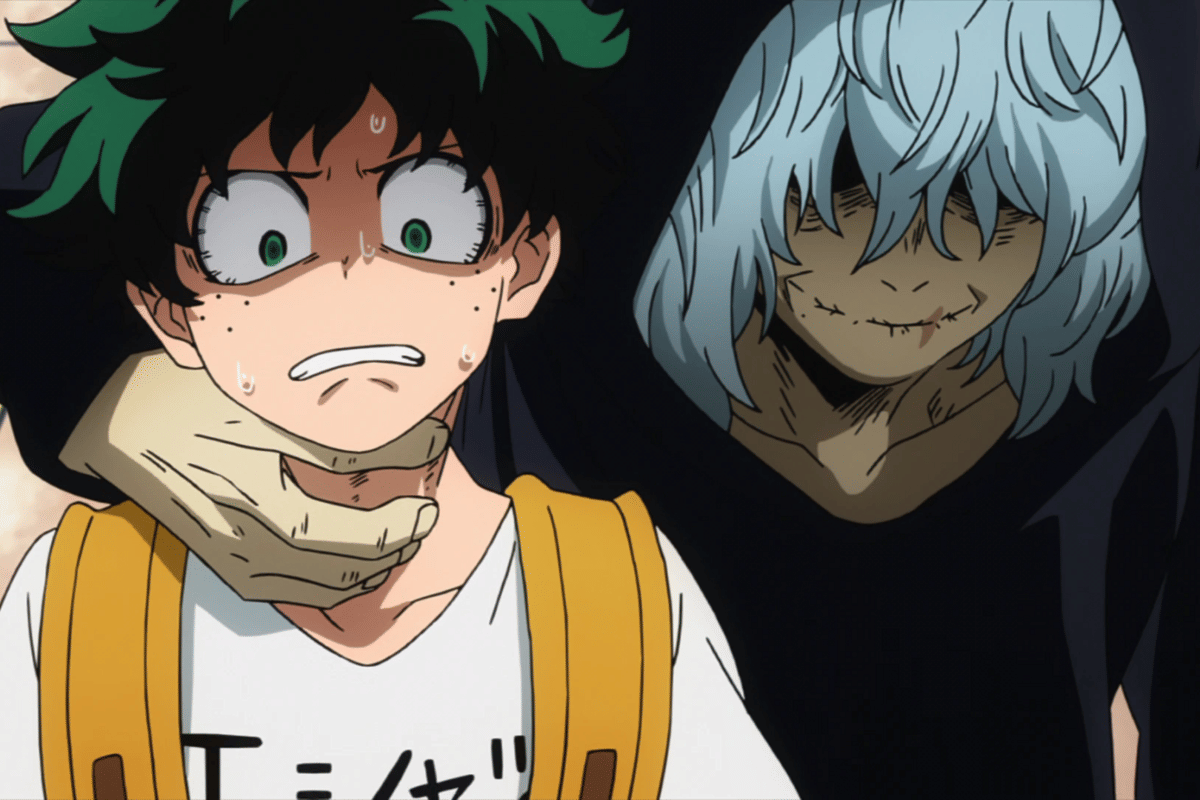 Shigaraki menyandera Deku.