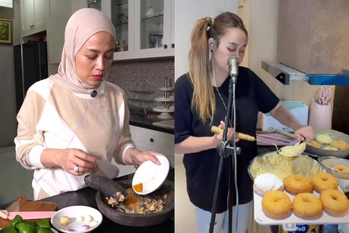 Potret tangkapan layar Teh Shanty dan Pinkan Mambo memasak