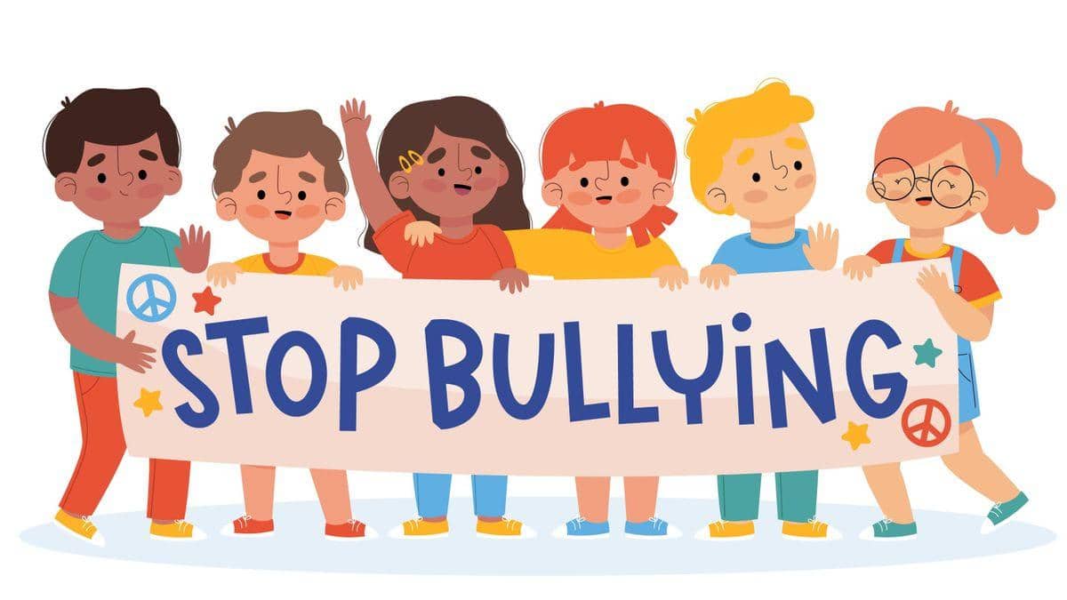Ilustrasi anak-anak membawa poster stop bullying 