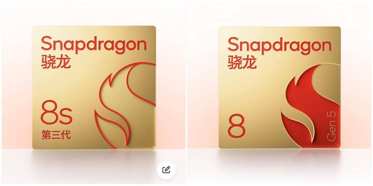 ilustrasi prosesor Qualcomm Snapdragon 8s Gen 3 (kiri) dan Qualcomm Snapdragon 8 Gen 5 (kanan)