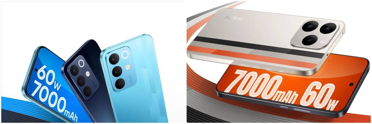 ilustrasi realme Narzo 90x (kiri) dan realme Narzo 90 (kanan) dengan baterai 7000 mAh