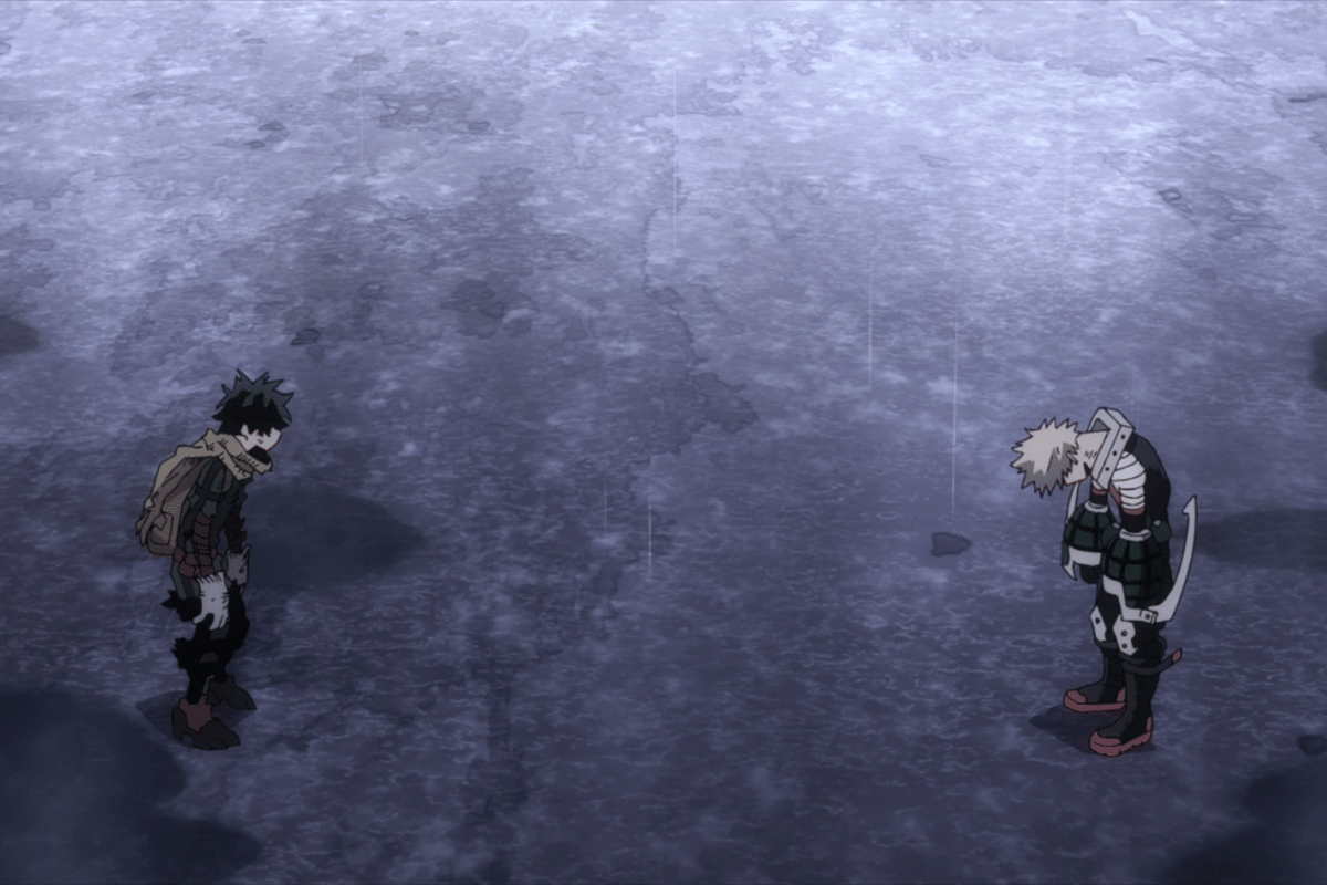 Bakugo meminta maaf pada Deku.