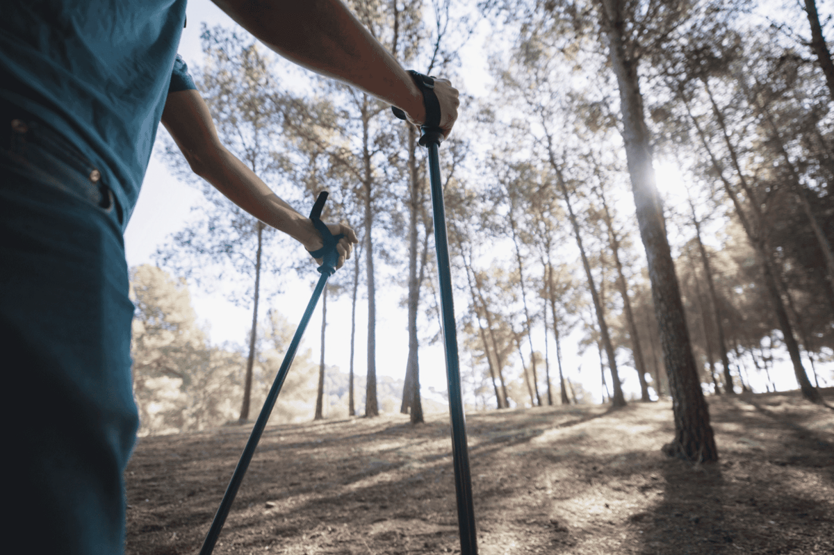 ilustrasi pria menggunakan tracking pole