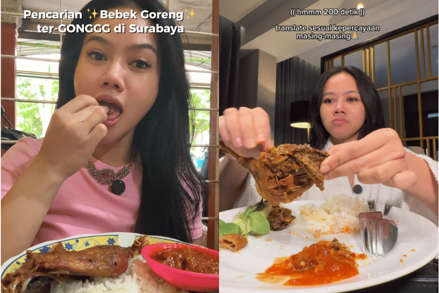 Tangkapan layar Yura Yunita mencicipi bebek goreng di Surabaya