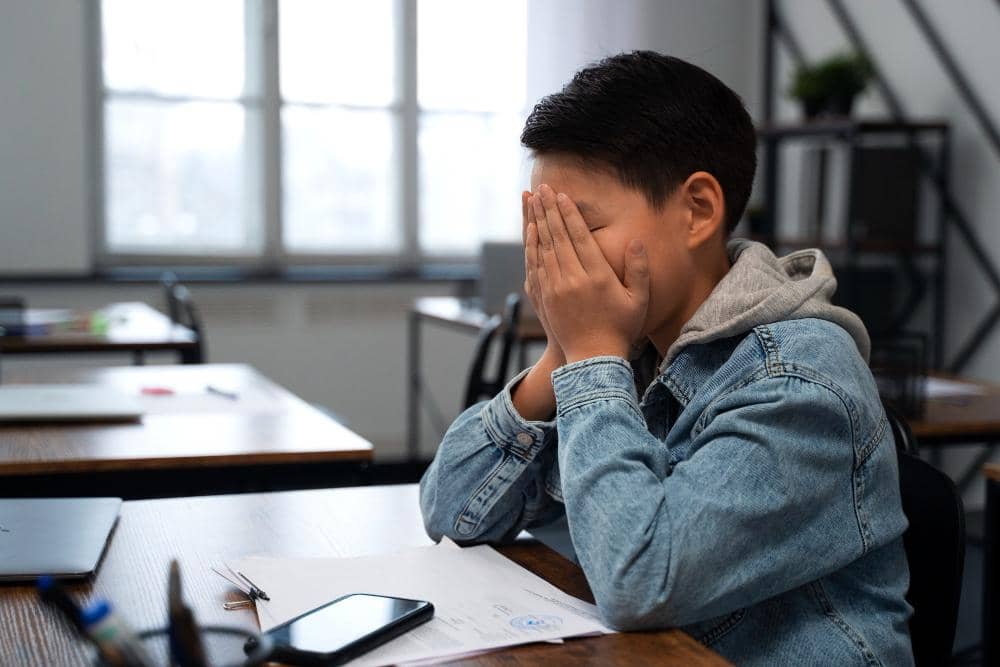 Seorang anak laki-laki merasa stres.