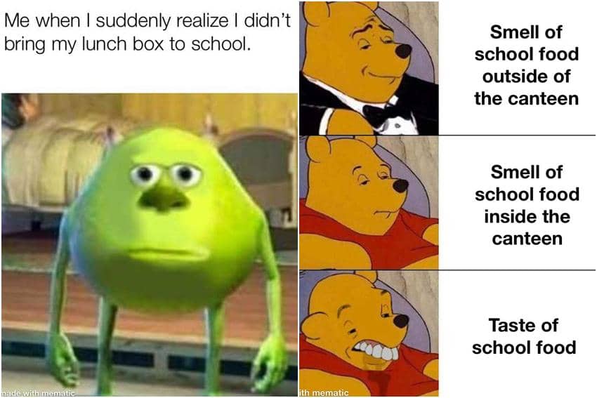 kolase meme kartun tentang makan siang