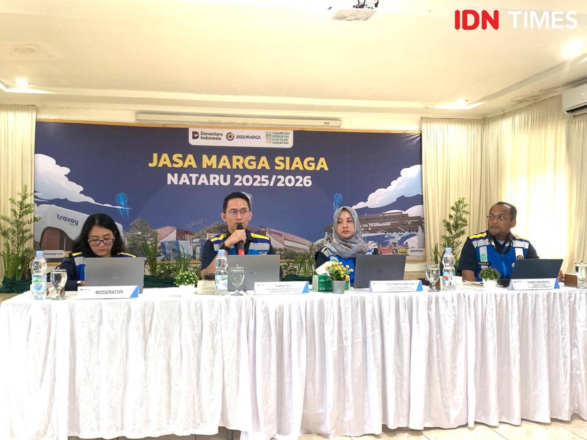 Jasa Marga menyampaikan kesiapan untuk Nataru 2025/2026, Rabu (17/12/2025) (IDN Times/Doni Hermawan)