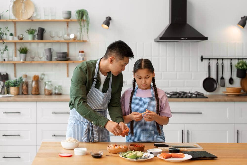 ilustrasi memasak bersama anak