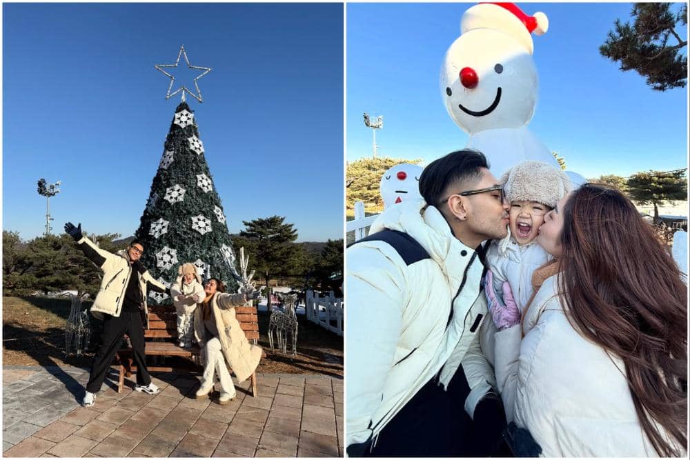 Keluarga Siti Badriah main salju di Korea Selatan.