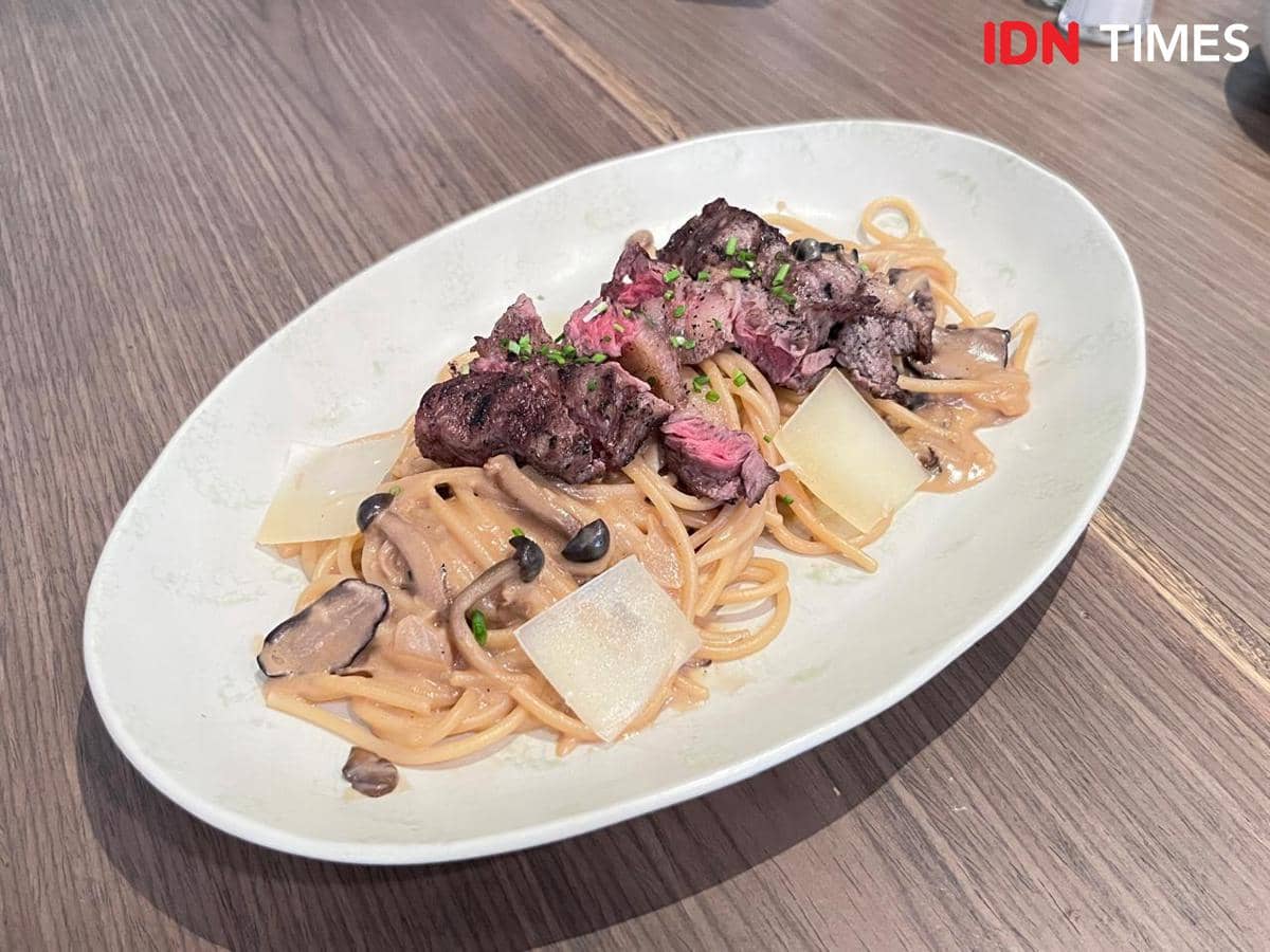 Potret Grilled Angus Mushroom Pasta di Kitchenette, Kota Kasablanka, Jakarta Selatan