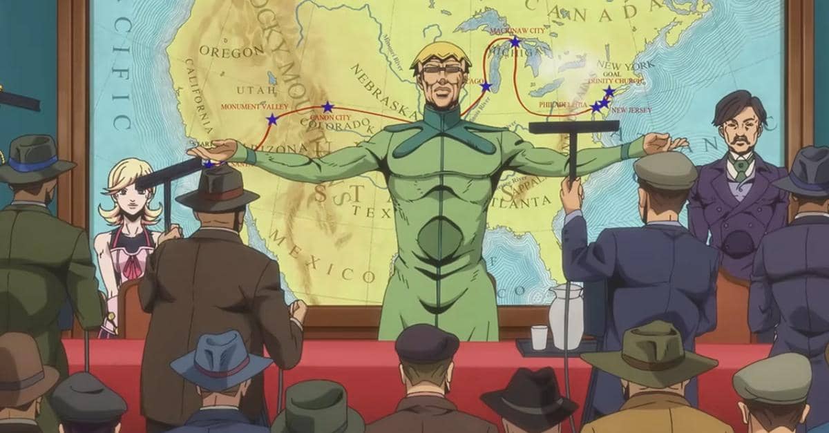 Steven mengadakan konferensi pers - STEEL BALL RUN JoJo’s Bizarre Adventure