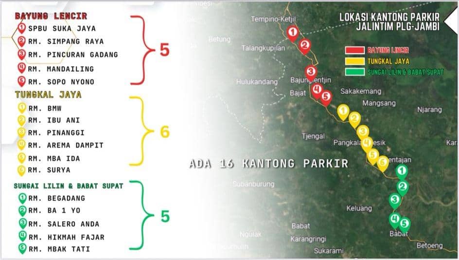 Daftar kantong parkir di Jalintim dan Jalinteng Muba.