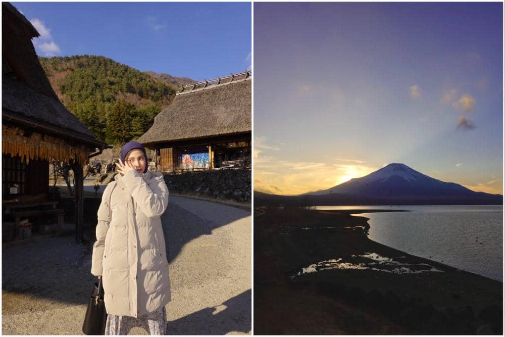 Miskah Shafa menikmati indahnya Gunung Fuji di Jepang.