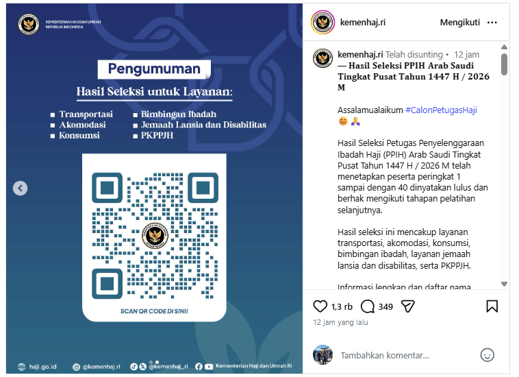 Pengumuman hasil tes CAT PPIH Arab Saudi