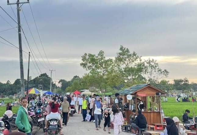 Suasana ketika weekend wisata sawah Desa Namang