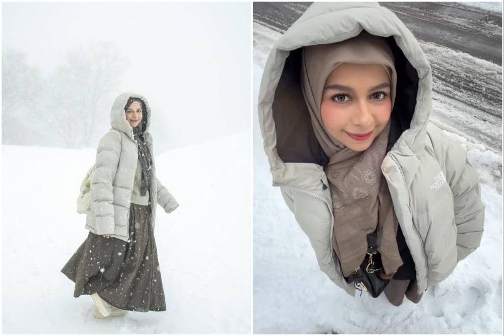 Dilla Jaidi main salju di Desa Hakuba, Nagano, Jepang.