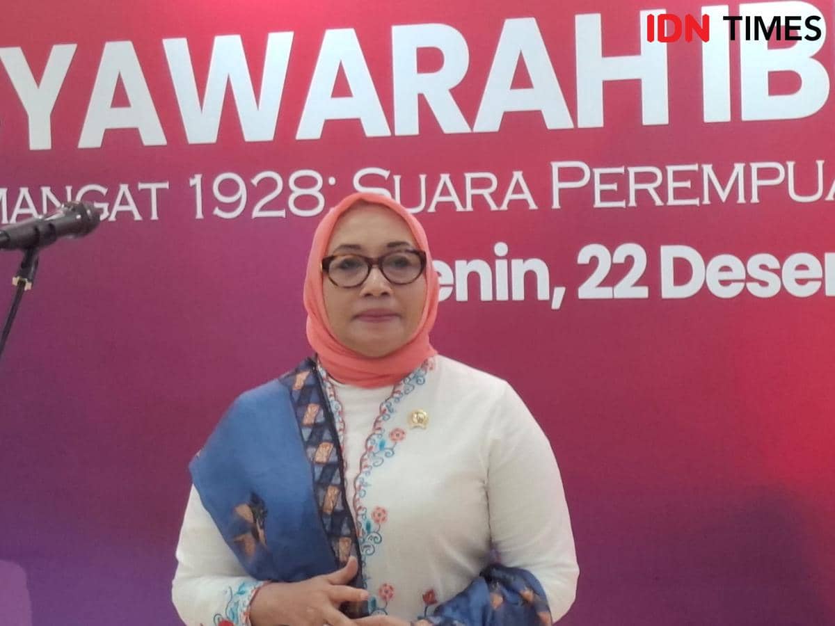 Menteri Pemberdayaan Perempuan dan Perlindungan Anak (MenteriPPPA) Arifah Fauzi bicara pencegahan kekerasan seksual di lokasi bencana banjir. (IDN Times/Amir Faisol)