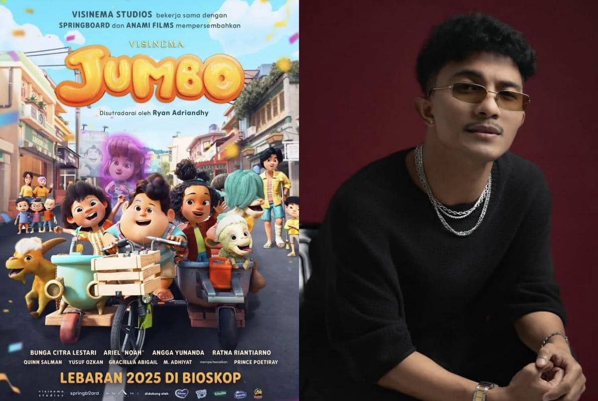 kolase poster film Jumbo dan potret Adam Faris