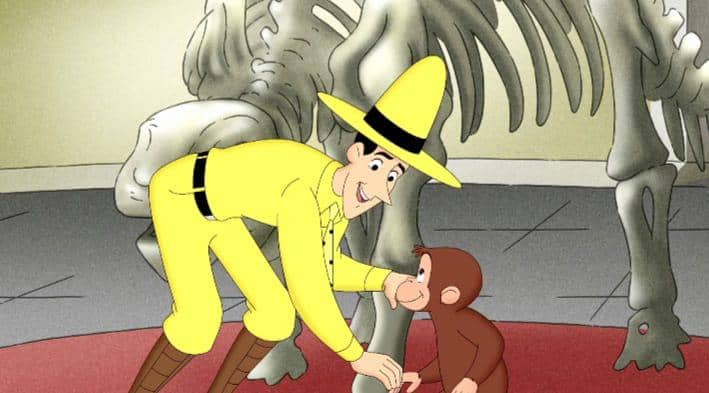 Pria Bertopi Kuning dan George dalam kartun Curious George