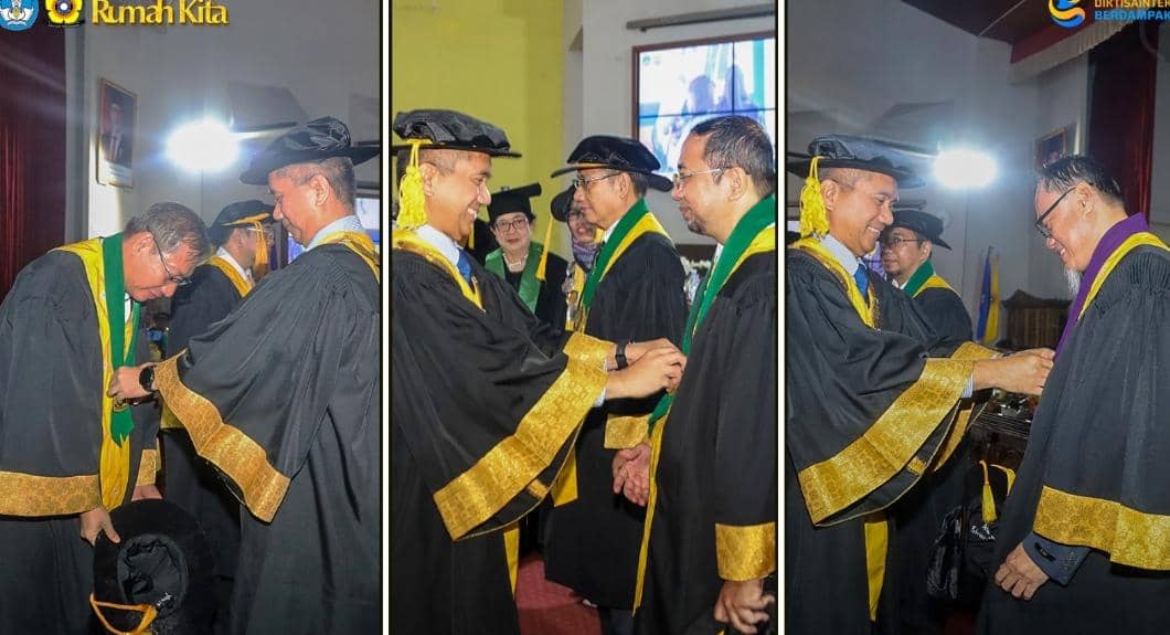 Tiga guru besar di Unsri lintas akademik yang baru saja dilantik. (Dok. Unsri)