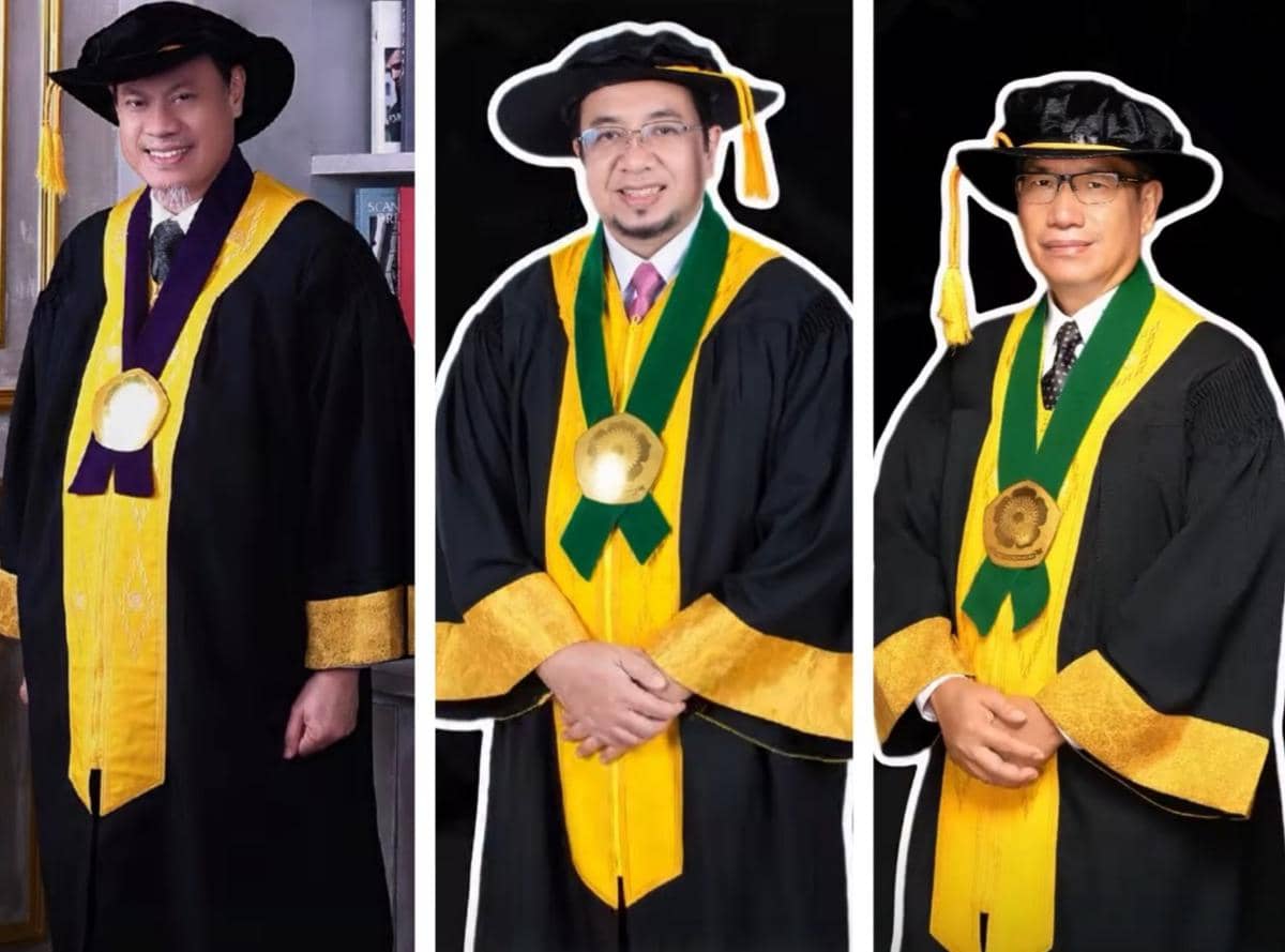 Tiga guru besar di Unsri lintas akademik yang baru saja dilantik. (Dok. Unsri)